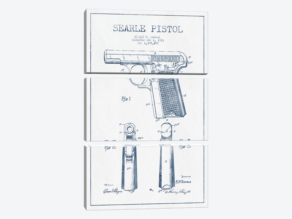 E.H. Searle Searle Pistol Patent Sketch (Ink) by Aged Pixel 3-piece Canvas Artwork