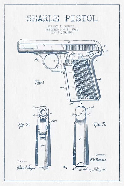 Weapon Blueprints: E.H. Searle Searle Pistol Patent Sketch (Ink) by Aged Pixel
