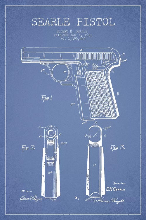 E.H. Searle Searle Pistol Patent Sketch (Light Blue)