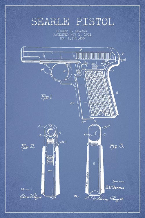 E.H. Searle Searle Pistol Patent Sketch (Light Blue) by Aged Pixel wall art
