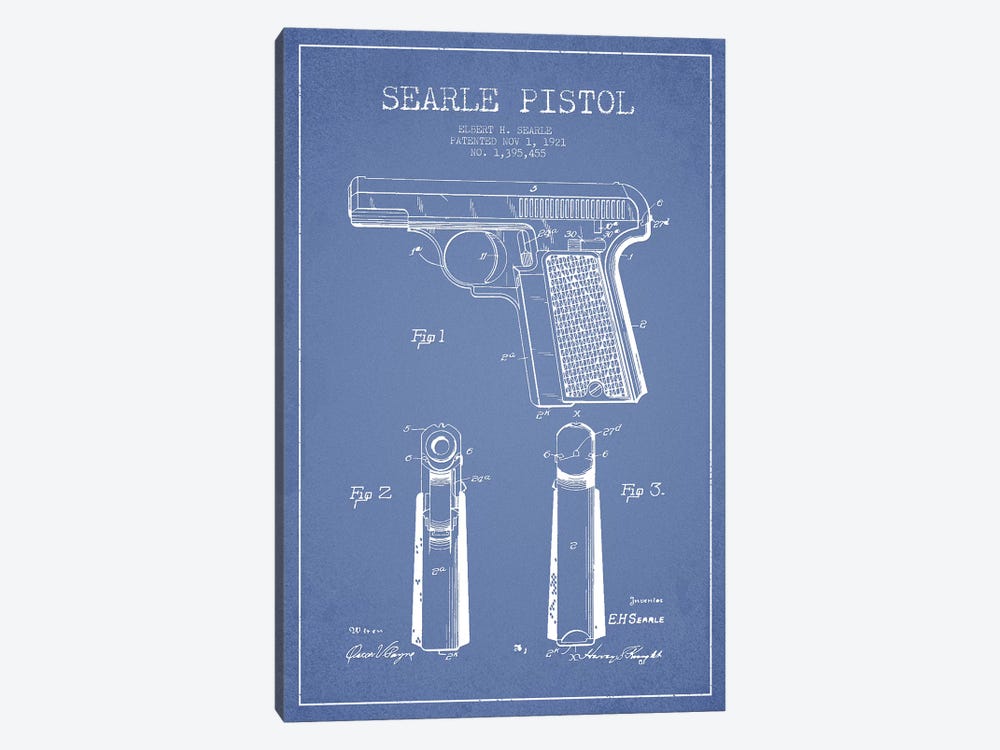 E.H. Searle Searle Pistol Patent Sketch (Light Blue) by Aged Pixel 1-piece Art Print