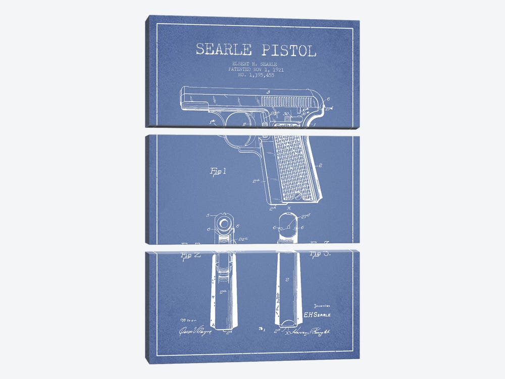 E.H. Searle Searle Pistol Patent Sketch (Light Blue) by Aged Pixel 3-piece Art Print