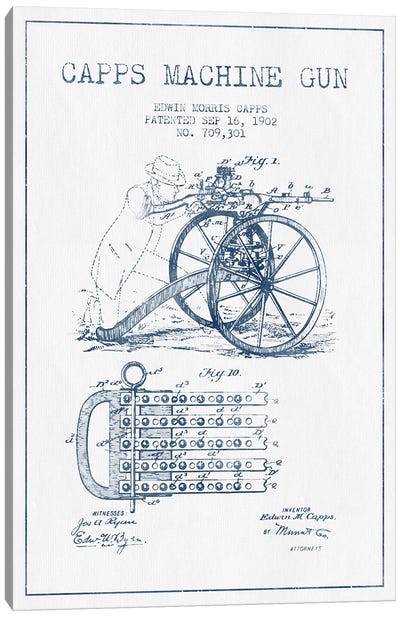 E.M. Capps Machine Gun Patent Sketch (Ink) I Canvas Art Print - Weapons & Artillery Art