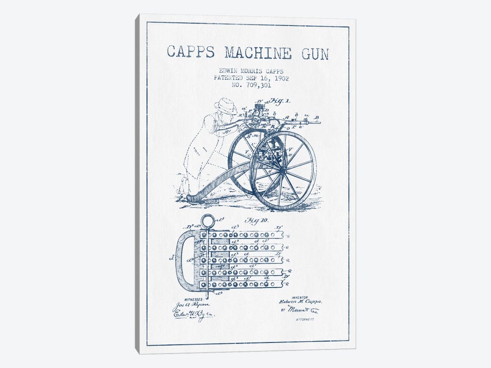 E.M. Capps Machine Gun Patent Sketch (Ink) I by Aged Pixel 1-piece Canvas Artwork