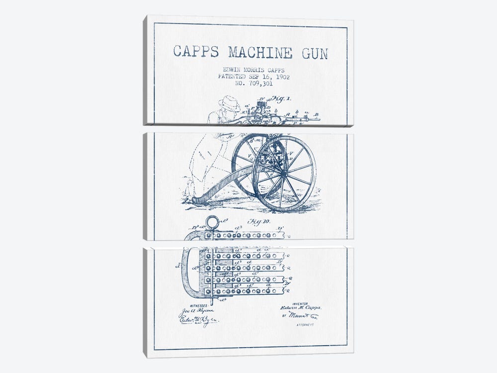 E.M. Capps Machine Gun Patent Sketch (Ink) I by Aged Pixel 3-piece Canvas Wall Art