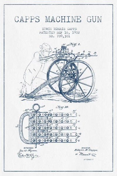 Weapon Blueprints: E.M. Capps Machine Gun Patent Sketch (Ink) I by Aged Pixel