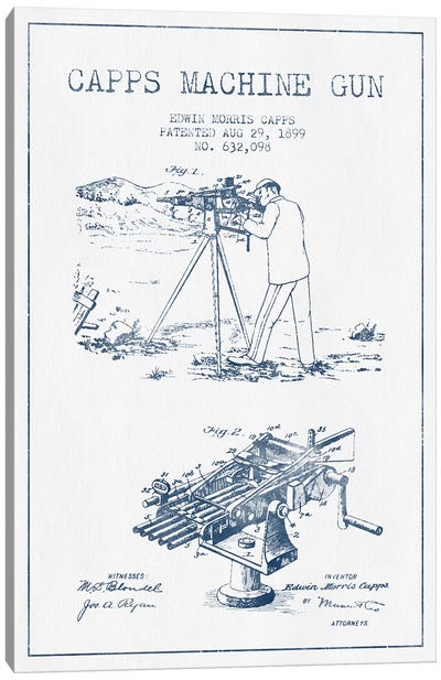 E.M. Capps Machine Gun Patent Sketch (Ink) II Canvas Art Print - Weapon Blueprints