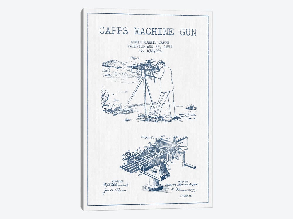 E.M. Capps Machine Gun Patent Sketch (Ink) II by Aged Pixel 1-piece Art Print
