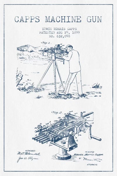 Weapon Blueprints: E.M. Capps Machine Gun Patent Sketch (Ink) II by Aged Pixel