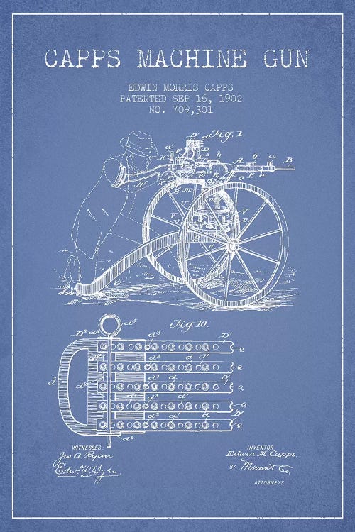 E.M. Capps Machine Gun Patent Sketch (Light Blue) I