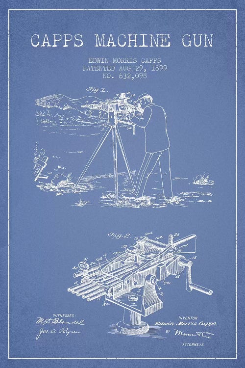 E.M. Capps Machine Gun Patent Sketch (Light Blue) II