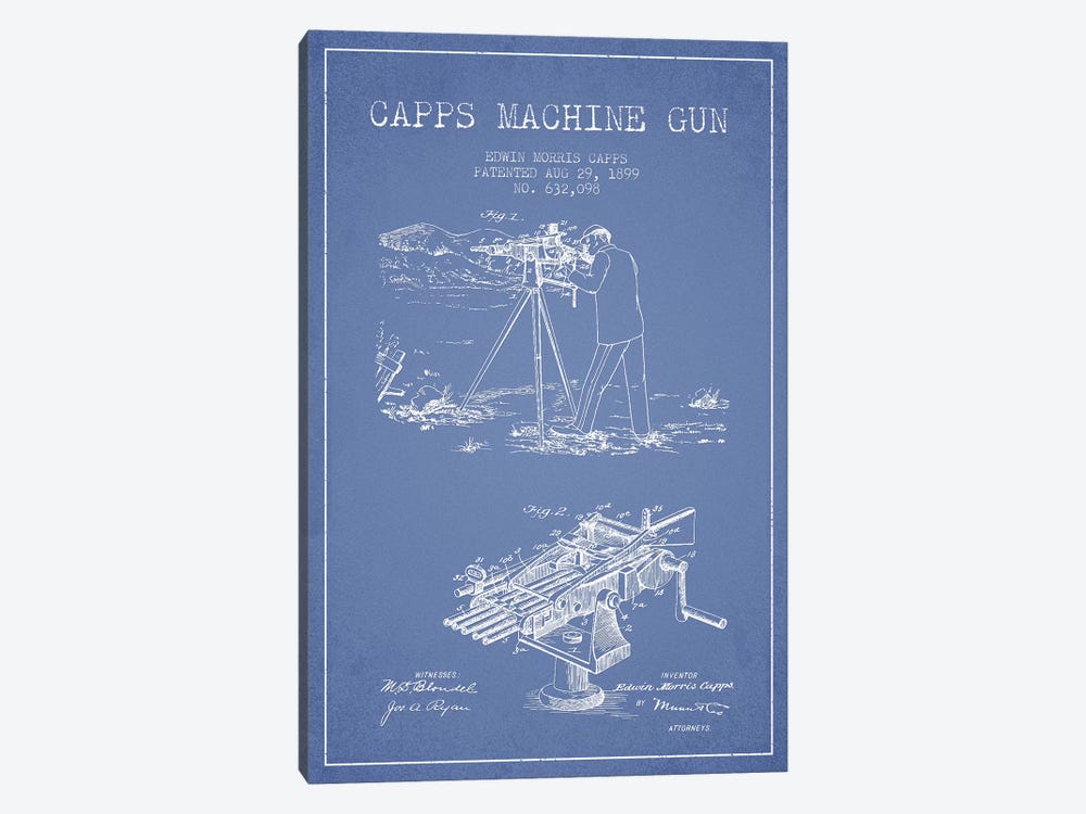 E.M. Capps Machine Gun Patent Sketch (Light Blue) II by Aged Pixel 1-piece Canvas Art Print