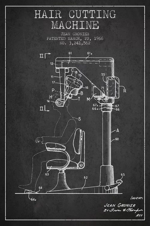 Automatic Heir Cutting Charcoal Patent Blueprint by Aged Pixel wall art