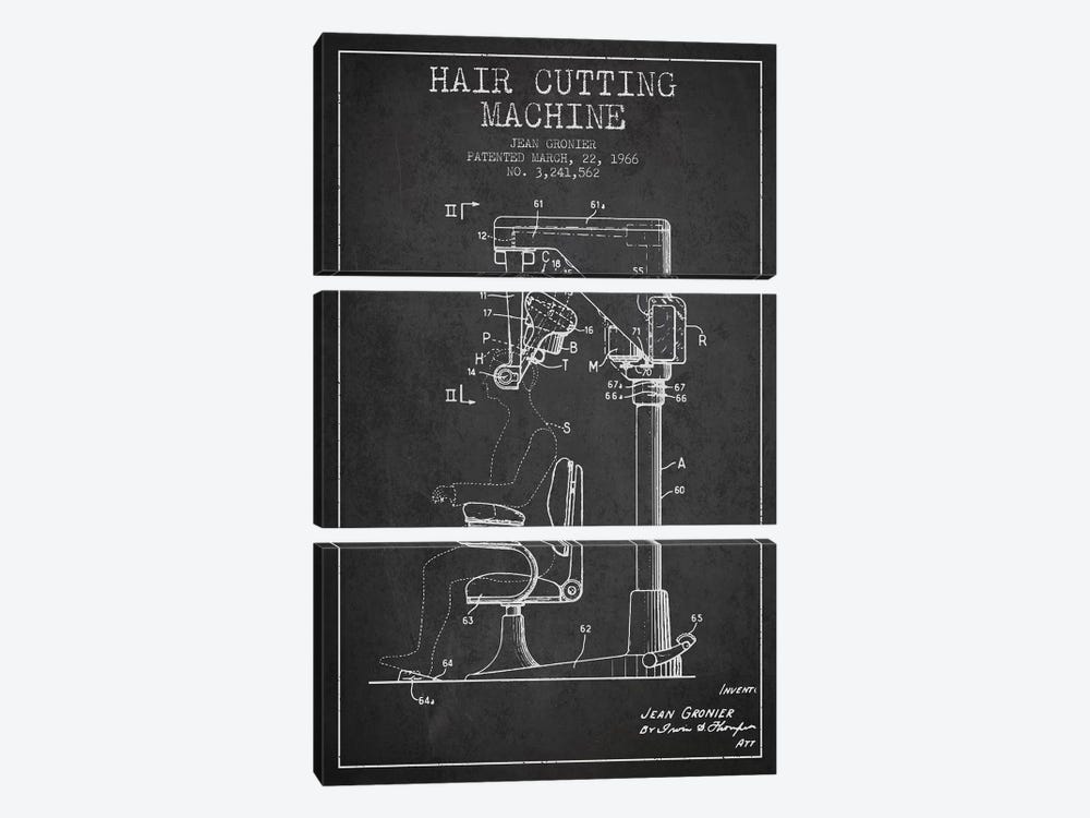 Automatic Heir Cutting Charcoal Patent Blueprint by Aged Pixel 3-piece Canvas Art Print