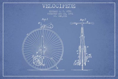 Edouard G.F. Otto Velocipede Patent Sketch (Light Blue) I by Aged Pixel canvas print