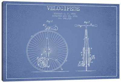 Edouard G.F. Otto Velocipede Patent Sketch (Light Blue) I Canvas Art Print - Bicycle Art