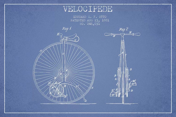 Edouard G.F. Otto Velocipede Patent Sketch (Light Blue) I