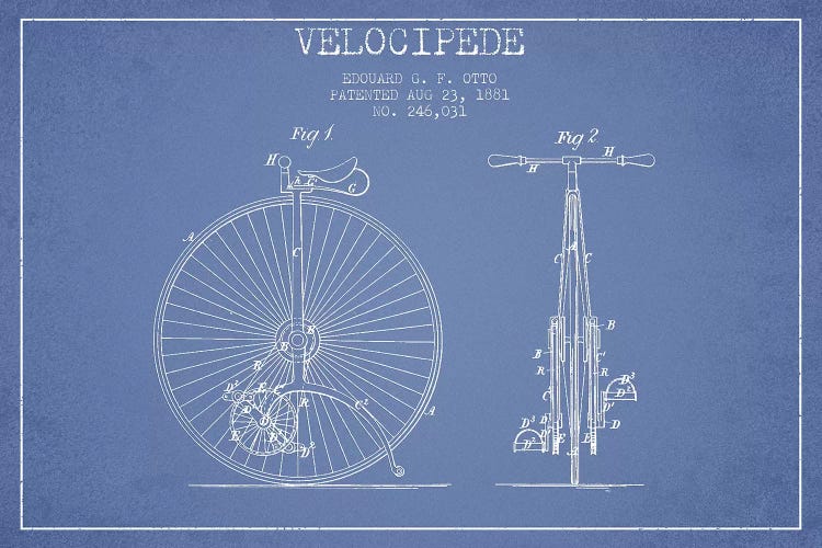 Edouard G.F. Otto Velocipede Patent Sketch (Light Blue) I by Aged Pixel wall art