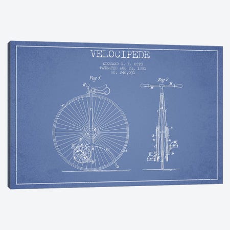 Edouard G.F. Otto Velocipede Patent Sketch (Light Blue) I Canvas Print #ADP2840} by Aged Pixel Canvas Artwork