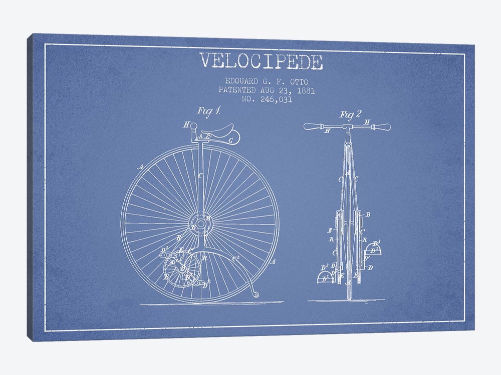 Edouard G.F. Otto Velocipede Patent Sketch (Light Blue) I by Aged Pixel 1-piece Canvas Art Print