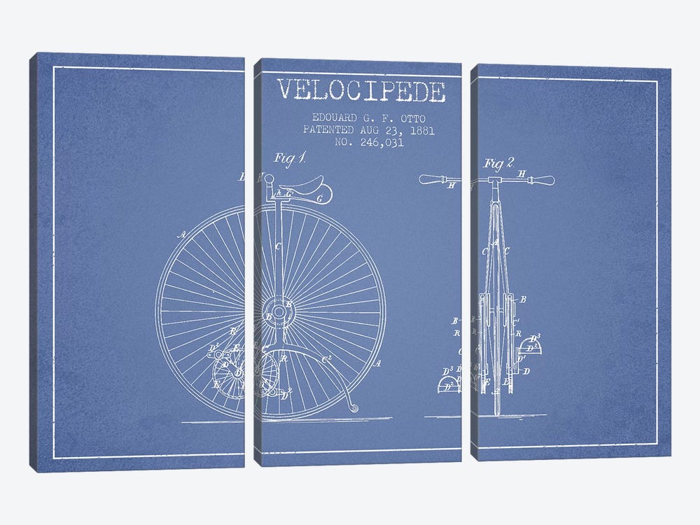 Edouard G.F. Otto Velocipede Patent Sketch (Light Blue) I by Aged Pixel 3-piece Canvas Print