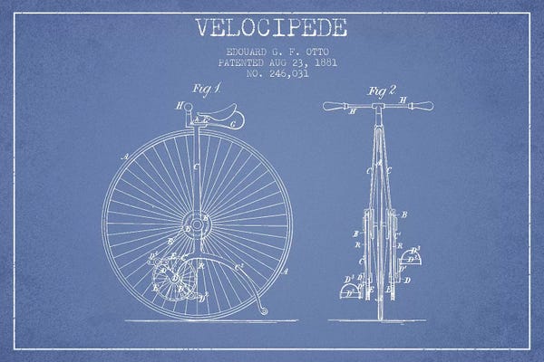Edouard G.F. Otto Velocipede Patent Sketch (Light Blue) I
