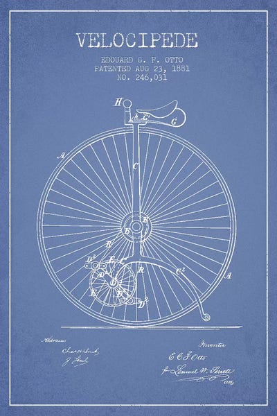 Edouard G.F. Otto Velocipede Patent Sketch (Light Blue) II by Aged Pixel canvas print