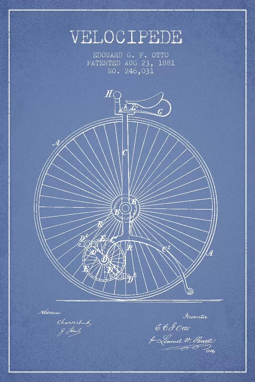 Edouard G.F. Otto Velocipede Patent Sketch (Light Blue) II