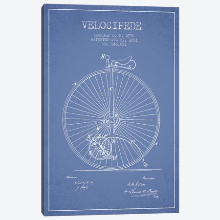 Edouard G.F. Otto Velocipede Patent Sketch (Light Blue) II Canvas Print #ADP2841} by Aged Pixel Canvas Wall Art