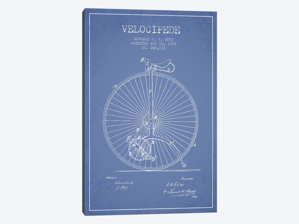 Edouard G.F. Otto Velocipede Patent Sketch (Light Blue) II by Aged Pixel 1-piece Canvas Artwork