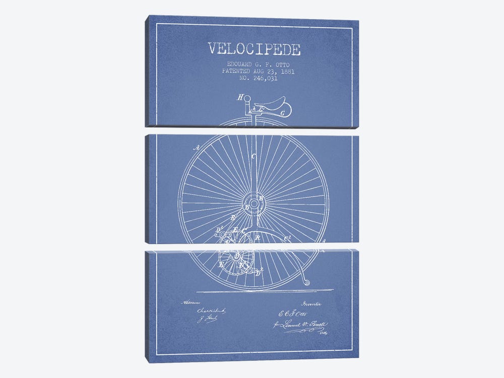 Edouard G.F. Otto Velocipede Patent Sketch (Light Blue) II by Aged Pixel 3-piece Canvas Art