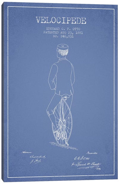 Edouard G.F. Otto Velocipede Patent Sketch (Light Blue) III Canvas Art Print - Bicycle Art