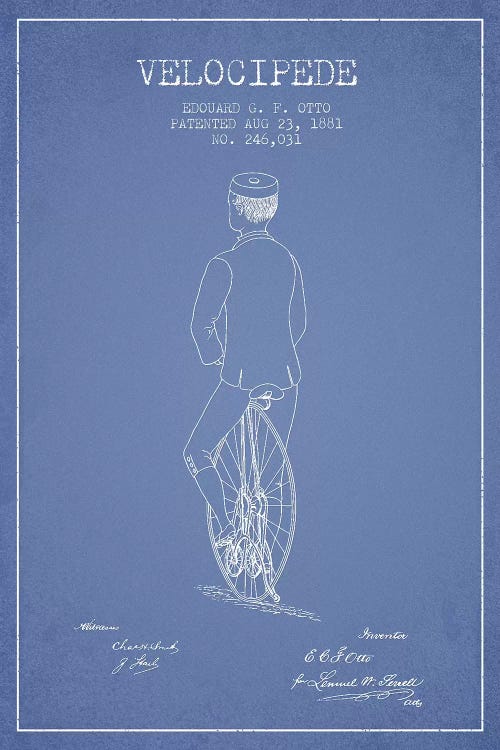 Edouard G.F. Otto Velocipede Patent Sketch (Light Blue) III