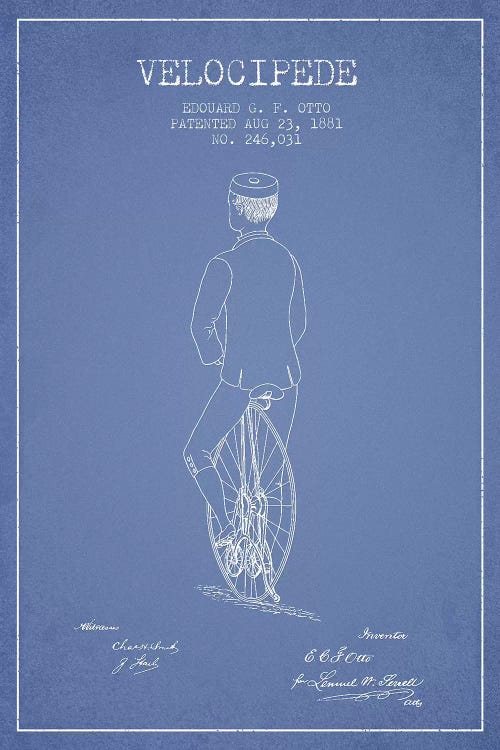 Edouard G.F. Otto Velocipede Patent Sketch (Light Blue) III by Aged Pixel wall art