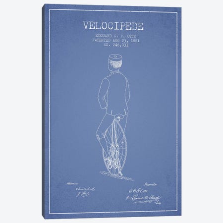Edouard G.F. Otto Velocipede Patent Sketch (Light Blue) III Canvas Print #ADP2842} by Aged Pixel Canvas Artwork
