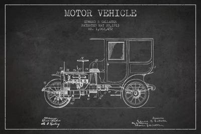 Edward B. Gallaher Motor Vehicle Patent Sketch (Charcoal) by Aged Pixel framed canvas print