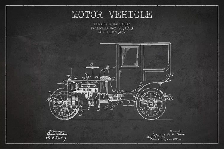 Edward B. Gallaher Motor Vehicle Patent Sketch (Charcoal)