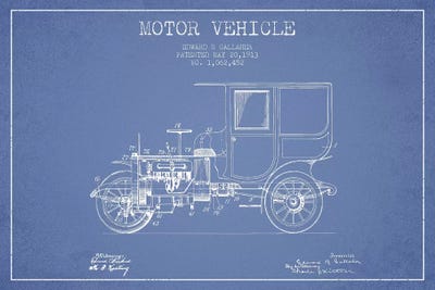 Edward B. Gallaher Motor Vehicle Patent Sketch (Light Blue) by Aged Pixel framed canvas print