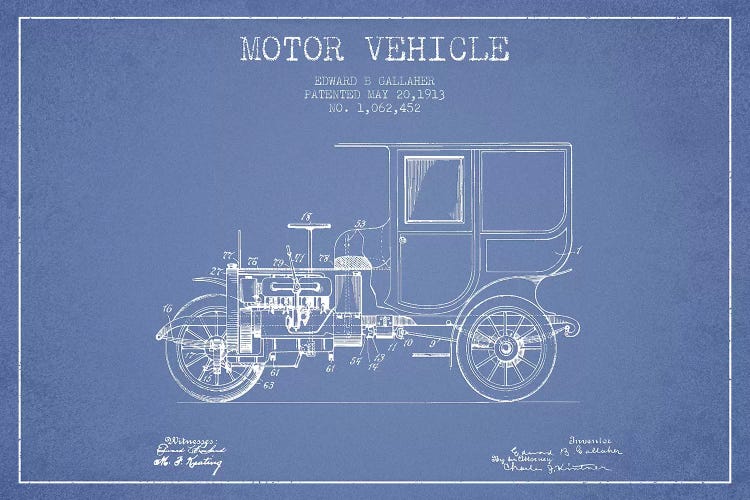 Edward B. Gallaher Motor Vehicle Patent Sketch (Light Blue) by Aged Pixel wall art