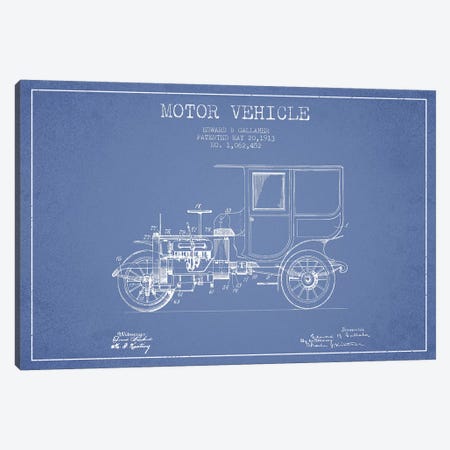 Edward B. Gallaher Motor Vehicle Patent Sketch (Light Blue) Canvas Print #ADP2845} by Aged Pixel Art Print