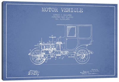 Edward B. Gallaher Motor Vehicle Patent Sketch (Light Blue) Canvas Art Print - Automobile Blueprints
