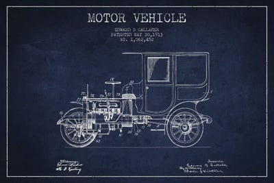 Edward B. Gallaher Motor Vehicle Patent Sketch (Navy Blue) by Aged Pixel framed canvas print