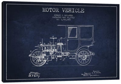 Edward B. Gallaher Motor Vehicle Patent Sketch (Navy Blue) Canvas Art Print - Automobile Blueprints