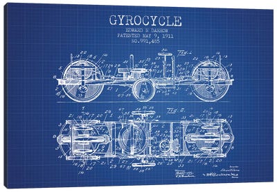 Edward N. Darrow Gyrocycle Patent Sketch (Blue Grid) Canvas Art Print - Bicycle Art