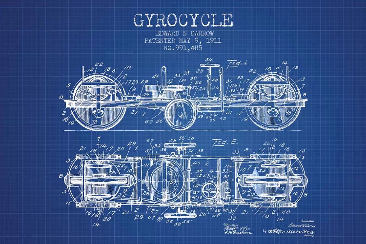 Edward N. Darrow Gyrocycle Patent Sketch (Blue Grid)