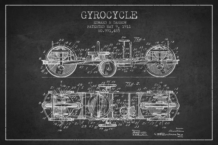 Edward N. Darrow Gyrocycle Patent Sketch (Charcoal)