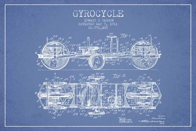 Edward N. Darrow Gyrocycle Patent Sketch (Light Blue) by Aged Pixel canvas print