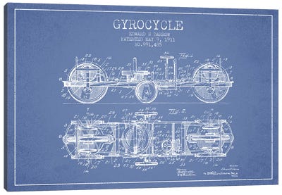 Edward N. Darrow Gyrocycle Patent Sketch (Light Blue) Canvas Art Print - Bicycle Art