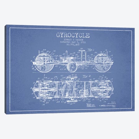 Edward N. Darrow Gyrocycle Patent Sketch (Light Blue) Canvas Print #ADP2849} by Aged Pixel Canvas Art
