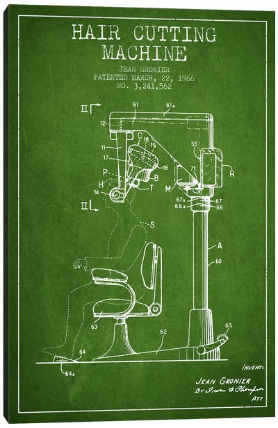 Automatic Heir Cutting Green Patent Blueprint Canvas Art Print